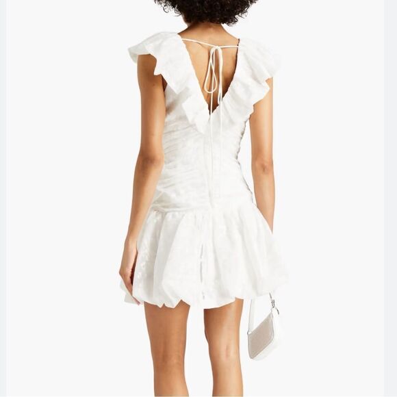 ML Monique Lhuillier  White Cocktail Party Dress with Puff Cap Sleeves - Picture 9 of 14